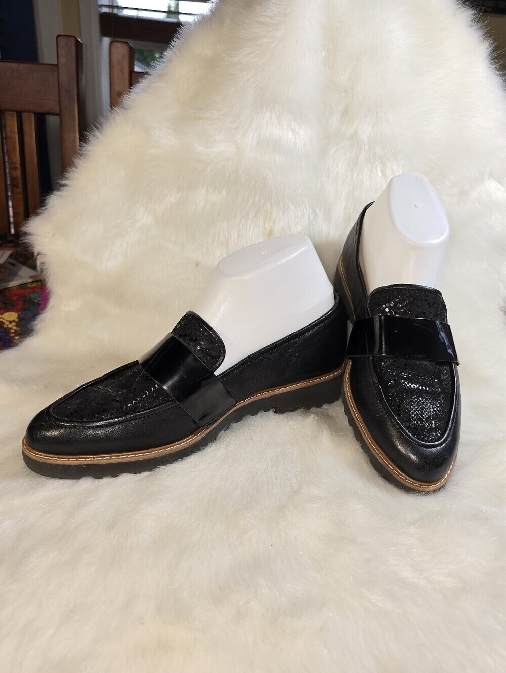 Halogen Emily Womens Leather Slip-On Loafer with Patent & Snakeskin Accents